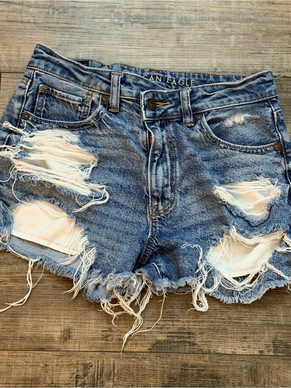 American Eagle Outfitters Ripped Light Blue Denim Shorts